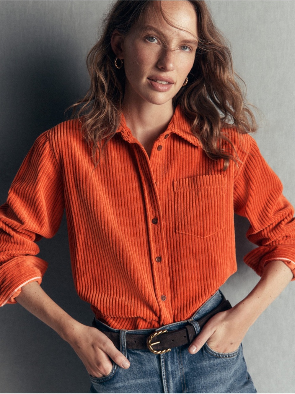 Boden Sienna Relaxed Cord Shirt Spiced Ginger